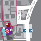 Map of Lancaster University campus showing Live at LICA, Sports Centre and the Ruskin Library. Includes parking locations. Live at LICA Campus Map 2012