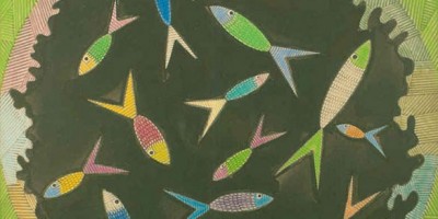 Scottie Wilson, Fish Bowl, 1960, ink and crayon 