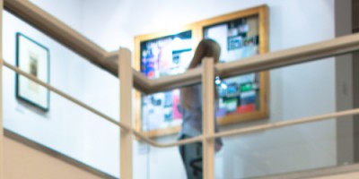 A photo showing an art exhibition within the Peter Scott Gallery, Lancaster.
